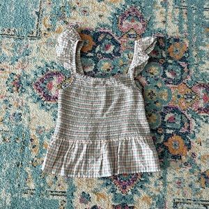 Seersucker Lucie Smocked Peplum Top in Rainbow Plaid